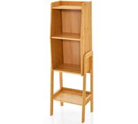 CostwayBibliothèque Étagère Rangement en Bambou Meuble Case Compartiment Cube Pieds Bords Surélevés 26,5 x 37 x 113 CM Naturel