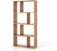 COSTWAY Bibliothèque Géométrique à 4 Niveaux, H120 cm, Etagères Ouvertes de Rangement à 8 Cases, pour Salon Chambre Bureau, Naturel