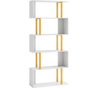 CostwayBibliothèque Géométrique à 5 Niveaux Etagère en Forme de S de 157 cm Cadre en Métal Etagère de Rangement Blanc