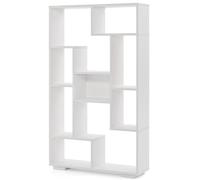 CostwayBibliothèque Géométrique Moderne de 120 Cm Étagères Ouvertes Étagère de Rangement Autoportante avec Kits Anti-basculement Blanc + Naturel