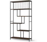 CostwayBibliothèque Haute à 6 Niveaux Étagère Autoportante Industrielle pour Plantes avec Filet en Métal Bibliothèque Géométrique Brun Rustique