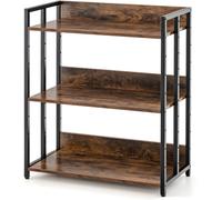 CostwayBibliothèque Industrielle 3 Étagères Réglables 2 Modes d'Installation Coussinets de Pieds Réglables Étagère de Rangement Marron Rustique