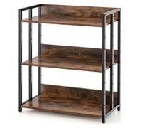 CostwayBibliothèque Industrielle 3 Étagères Réglables 2 Modes d'Installation Coussinets de Pieds Réglables Étagère de Rangement Marron Rustique