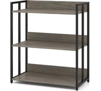 CostwayBibliothèque Industrielle 3 Étagères Réglables 2 Modes d'Installation Coussinets de Pieds Réglables Étagère de Rangement Gris