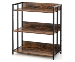 CostwayBibliothèque Industrielle 3 Étagères Réglables 2 Modes d'Installation Coussinets de Pieds Réglables Étagère de Rangement Marron Rustique