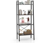 CostwayBibliothèque Industrielle 4 Niveaux Coussinets de Pied Réglables Étagère de Rangement Dispositif Anti-basculement Noir