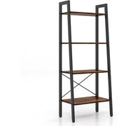 CostwayBibliothèque Industrielle 4 Niveaux Coussinets de Pied Réglables Étagère de Rangement Dispositif Anti-basculement Marron