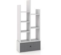 CostwayBibliothèque Industrielle à 7 Niveaux avec Tiroir en Tissu Étagère de Rangement avec Dispositif Anti-basculement Blanc