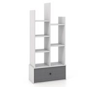 CostwayBibliothèque Industrielle à 7 Niveaux avec Tiroir en Tissu Étagère de Rangement avec Dispositif Anti-basculement Blanc