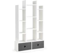 CostwayBibliothèque Industrielle de 132CM avec 12 Compartiments et Tiroirs Étagère de Rangement avec Dispositif Anti-dumping Blanc