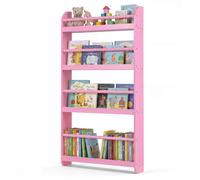 CostwayBibliothèque Murale Étagère de Rangement Bibliothèque à 4 Niveaux avec Séparateur Gain de Place pour Ranger des Livres 56 x 12 x 107 CM Rose