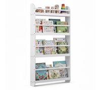 CostwayBibliothèque Murale Étagère de Rangement Bibliothèque à 4 Niveaux avec Séparateur Gain de Place pour Ranger des Livres 56 x 12 x 107CM Blanc
