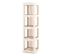 CostwayBibliothèque Pliante Rotative Étagère Tournante à 360° Bibliothèque à 4 Niveaux Étagère d'Angle Haute Organisateur de Rangement Blanc