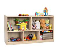 CostwayBibliothèque pour Enfants 111x30x61,5 CM avec 5 Compartiments et Patins Antidérapants pour Jouets Livres Poupées Naturel