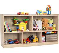 CostwayBibliothèque pour Enfants 111x30x61,5 CM avec 5 Compartiments et Patins Antidérapants pour Jouets Livres Poupées Naturel