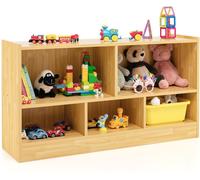 CostwayBibliothèque pour Enfants 111x30x61,5 CM avec 5 Compartiments et Patins Antidérapants pour Jouets Livres Beige