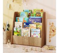 CostwayBibliothèque pour Enfants a 4 Niveaux Bibliothèque Frontale pour Enfants avec Compartiments Etagère pour Magazines Naturel