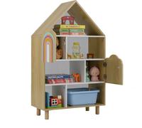 CostwayBibliothèque pour Enfants Étagère en Forme de Maison avec 2 Portes Système Anti-basculement & Pieds en Bois Massif Naturel