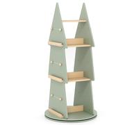 CostwayBibliothèque Rotative pour Enfants Bibliothèque a 4 Niveaux en Forme d'Arbre Présentoir de Rangement Autoportant a 360° en Bois Vert
