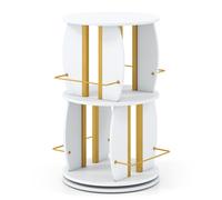 CostwayBibliothèque Rotative sur Pieds avec Base Pivotante 360° Tour de Rangement Tournante Charge 15 kg par Étagère Bords Arrondis Blanc