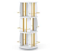 CostwayBibliothèque Rotative sur Pieds avec Base Pivotante 360° Tour de Rangement Tournante Charge par Étagère 15 kg Bords Arrondis Blanc