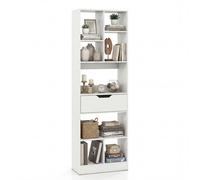 CostwayBibliothèque sur Pied avec 1 Grand Tiroir et 8 Cubes Ouverts Etagere Livre Robuste en Panneaux Épaissis avec Kits Anti-Basculement Blanc