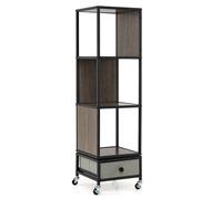 CostwayBibliothèque Tournante à 4 Niveaux sur Roulettes Étagère d'Angle Pivotante à 360° avec Tiroir de Rangement en Tissu Amovible Gris