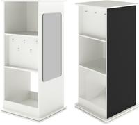 CostwayBibliothèque Tournante pour Enfants Étagère d'Angle Pivotante à 360° avec Tableau Noir Miroir Crochets Suspendus et Compartiments Blanc