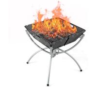 CostwayBrasero Extérieur Pliable au Charbon de Bois Foyer Portable 3 en 1 Grilles en Acier Inoxydable avec Sac de Transport et Gants 45*45*49cm Noir