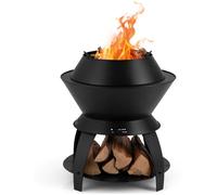 CostwayBrasero Foyer de 50CM Bol de Feu de Camping en Métal avec Support de Casserole et Étagère de Rangement Combustion sans Fumée Noir