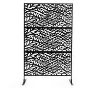 CostwayBrise-Vue de Jardin en Métal Claustra Autoportant avec 3 Panneaux Support Motif de Feuilles Panneau Intimité Paravent 122 x 45 x 198 cm Noir