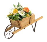 CostwayBrouette à Fleurs en Bois Jardinière à Roues avec 9 Accessoires Magnétiques 2 Longues Poignées pour Intérieure/Extérieure Noyer