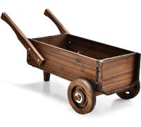 CostwayBrouette en Bois Décorative avec 2 Roues Poignées Trou de Drainage Support de Pot de Fleurs Style Rustique Jardin Balcon