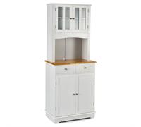 CostwayBuffet Autoportant Armoire avec Plateau en Bois Armoire de Rangement avec 2 Tiroirs Étagères Réglables Armoire à Porte en Verre Trempé Blanc