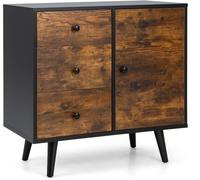 CostwayBuffet Bas Industriel Buffet Scandinave 3 Tiroirs Placard à Porte Étagère Réglable Kit Anti Renversement Inclus Meuble Bas 73 x 40 x 76,5 cm Café