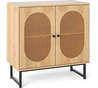 CostwayBuffet Cabinet Armoire de Rangement en Rotin avec 2 Portes Étagère Réglable Pieds en Métal Meuble d'Accent au Sol Buffet Bohème Naturel