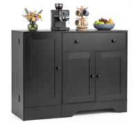 CostwayBuffet Cuisine en Bois avec Placards et Tiroir 105 x 40 x 83 cm Meuble de Rangement Bas avec Placard à Roulettes et à 2 Portes Noir