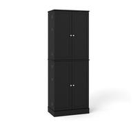 CostwayBuffet Cuisine Haut Meuble Rangement Cuisine avec 4 Portes 8 Étagères Réglables 16 Porte-Épices Kits Anti-Basculement 60 x 35 x 166,5cm Noir