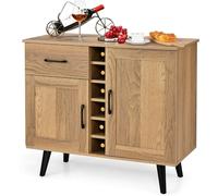 CostwayBuffet Cuisine Industriel à 2 Portes avec 6 Porte-Bouteilles Meuble de Rangement avec Tiroir Coulissante Cadre Métallique 90 x 40 x 79 cm