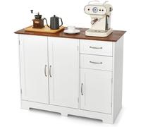 CostwayBuffet Cuisine Meuble Bas Cuisine 2 Placards 2 Tiroirs Étagère Réglable Buffet Salle à Manger pour Cuisine Salon Blanc 100 x 40 x 78 cm Blanc
