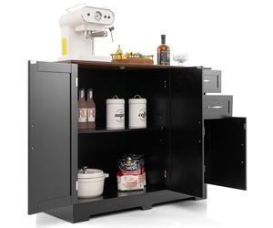 CostwayBuffet Cuisine Meuble Bas Cuisine 2 Placards 2 Tiroirs Étagère Réglable Buffet Salle à Manger pour Cuisine Salon Blanc 100x40x78cm Noir