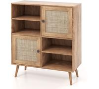 CostwayBuffet Cuisine Meuble de Rangement avec 2 Placards 4 Compartiments Porte Cannage Pieds en Bois Massif 80 x 29,5 x 97 cm