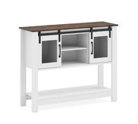 CostwayBuffet Cuisine Meuble de Rangement avec Dessus Spacieux 2 Compartiments à Porte Grillagée Étagères Ouvertes et Réglables Commode Industrielle 102 x 32 x 81 cm