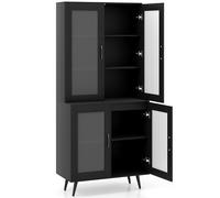 CostwayBuffet de 178,5cm de Haut avec 4 Portes Transparentes Étagère Réglable Buffet Indépendant avec Pieds en Métal Noir