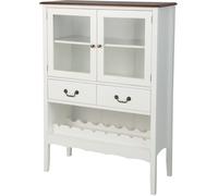 CostwayBuffet de Cuisine à 2 Portes vitrées avec 2 Tiroirs Porte-Bouteilles Meuble de Rangement Étagère Réglable Dispositif Anti-basculement 90x40x126,5cm Blanc