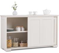 CostwayBuffet de Cuisine Armoire Basse de Salle à Manger 2 Etagères 2 Portes Coulissantes en MDF, 106,5x33x62cm, Beige