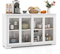 CostwayBuffet de Cuisine Armoire Basse de Salle à Manger 2 Etagères 2 Portes Transparentes en MDF 106,5x33x62,5cm Blanc