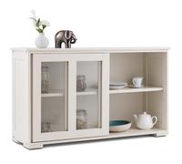 CostwayBuffet de Cuisine Armoire Basse de Salle à Manger 2 Etagères 2 Portes Transparentes en MDF, 106,5x33x62,5cm, Beige