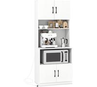 CostwayBuffet de Cuisine Armoire Cuisine avec Prises 2 Placards Grand Compartiment Plan de Travail Meuble de Rangement 65 x 38 x 168cm Blanc