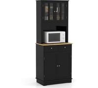 CostwayBuffet de Cuisine Autoportant Armoire avec Plateau en Bois Armoire de Rangement avec 2 Tiroirs Étagères Réglables Armoire à Porte Noir